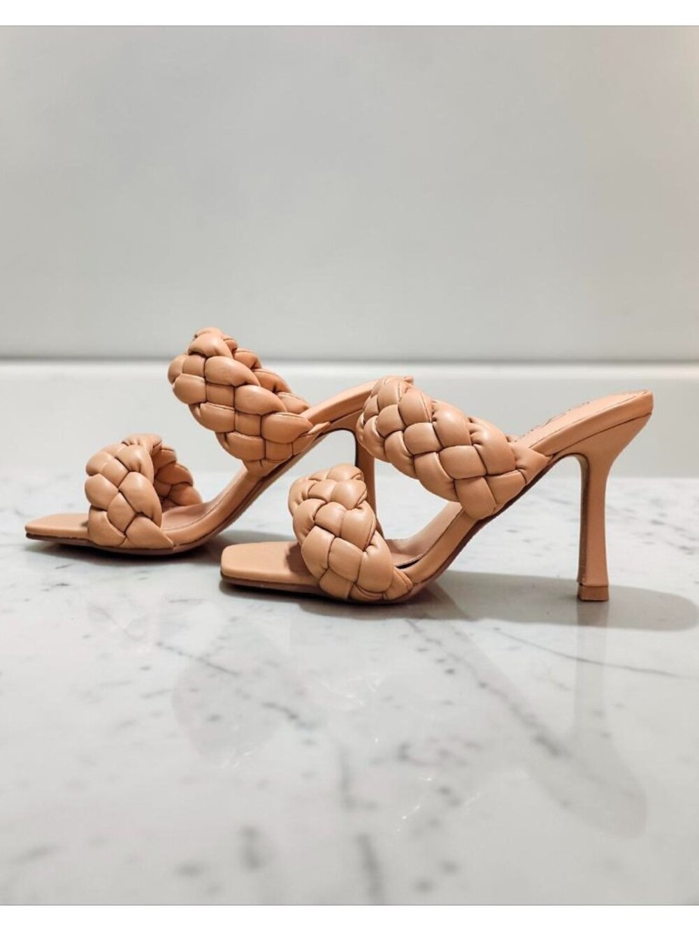 Braided Faux Leather High Heel Sandals - Nude Beige Chic & Elegant Design For Wo - Picture 2 of 16